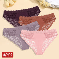 Set 4 Panties Sexy de Encaje Tiro Bajo - Lencería Transparente Elegante