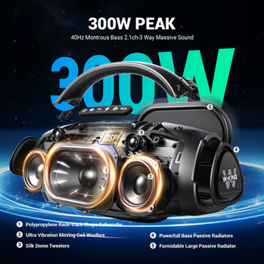 W-KING X20 200W RMS Portable Bluetooth Boombox | IP67 Waterproof, 24H Battery, Karaoke & Guitar Input