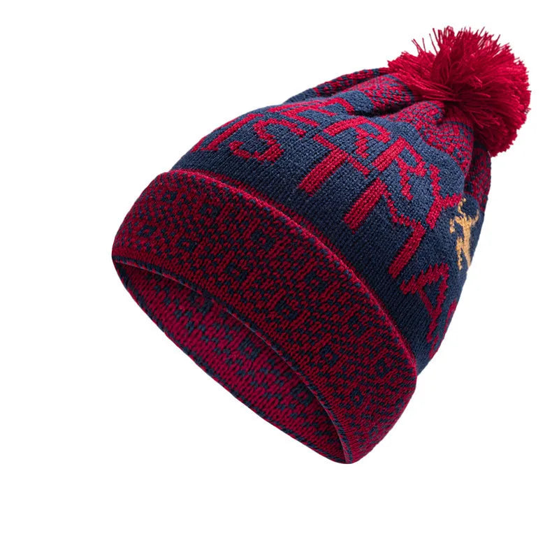 Gorro de Invierno con Copos de Nieve y Pompón - Beanie de Lana Tejida para Pareja