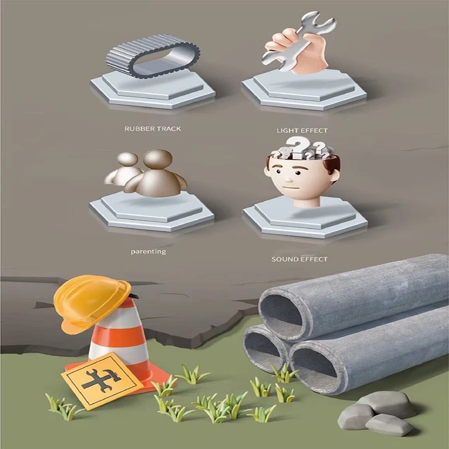 Excavadora de Juguete con Inercia - Camión de Construcción Educativo para Niños y Niñas