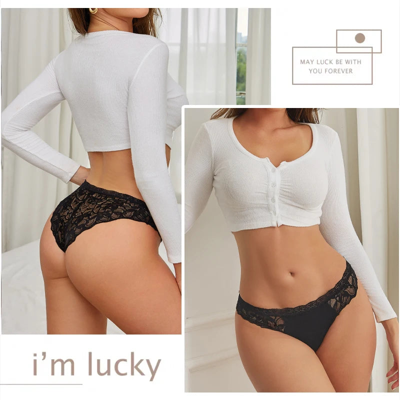 Set 4 Panties Sexy de Encaje Floral - Lencería Transparente Tiro Bajo