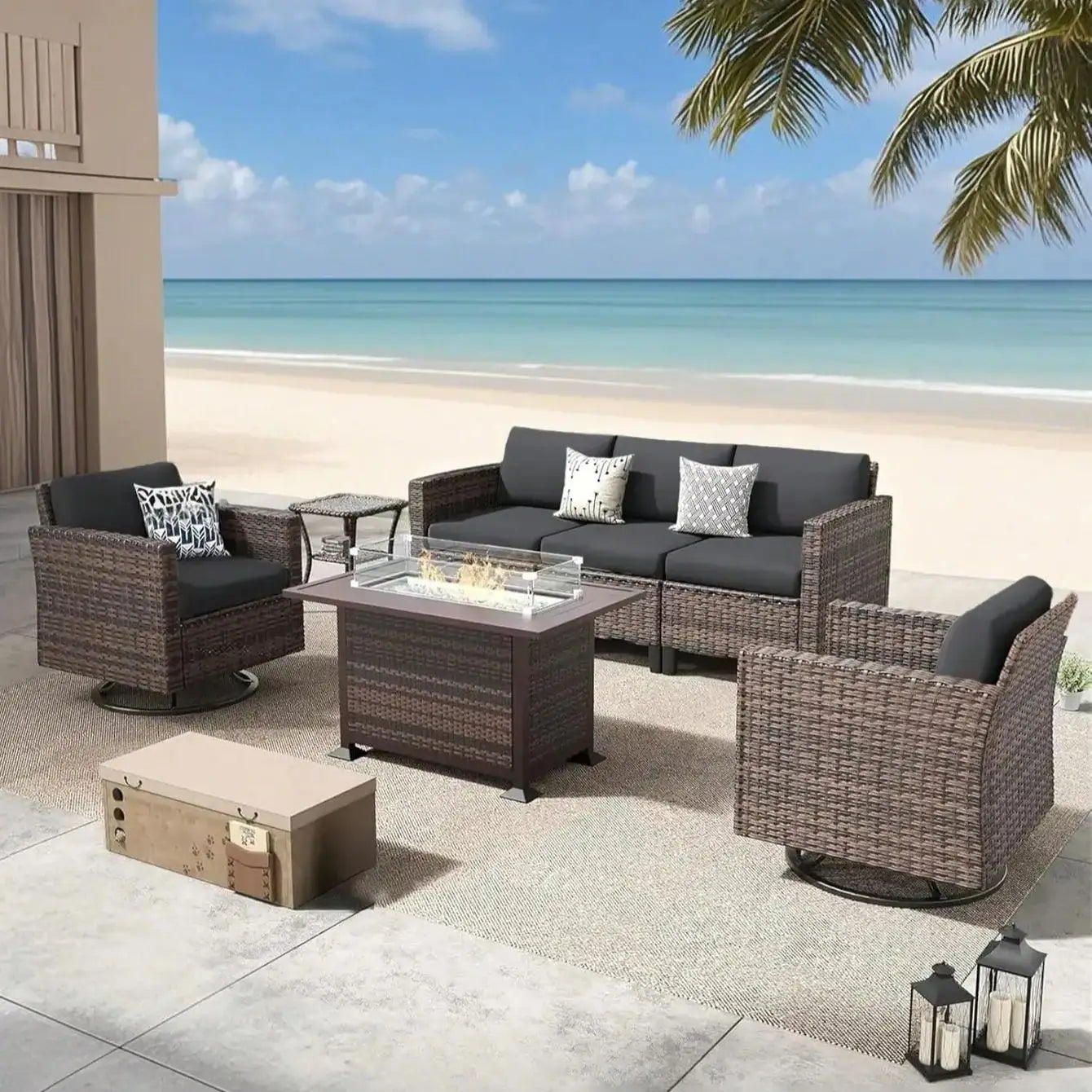 Tropical Print Outdoor Sofa Cushion Cover Set | Stretch Seat Protectors