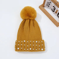 Gorro de Invierno con Pompón y Perlas - Gorro Tejido Cálido para Mujer