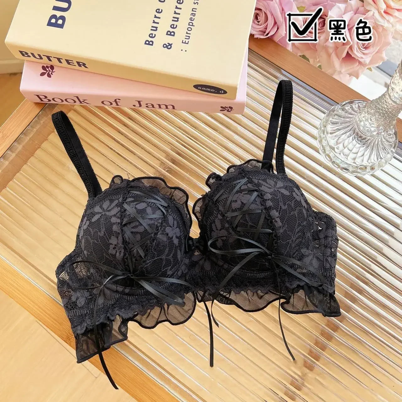 Sostén Push Up Estilo Lolita Japonés con Encaje - Bra Princesa para Mujer Copa AB