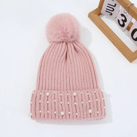Gorro de Invierno con Pompón y Perlas - Gorro Tejido Cálido para Mujer