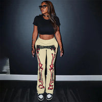 2025 Fall Winter Printed Wide Leg Pants - Fashion Placement Design Pocket Trousers Club outfits for women 2025