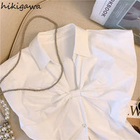 V-Neck Bow Sleeveless Crop Blouse – Korean Temperament Slim Fit Women's Summer Top