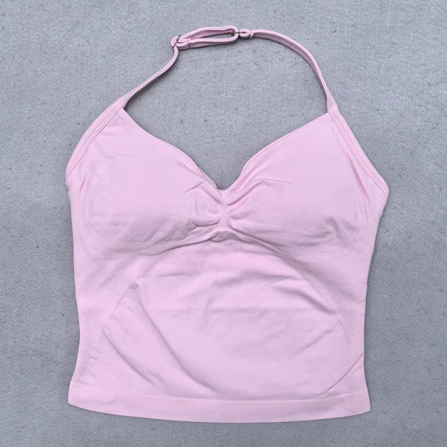 Conjunto Yoga 2 Piezas Mujer - Top Halter Sin Espalda y Shorts Cintura Alta Seamless