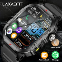 LAXASFIT 2025 New Men Smart Watch LED Flashlight BT Call 100+ Sports Modes Health Monitoring IP68 Waterproof Outdoor Smart Watch