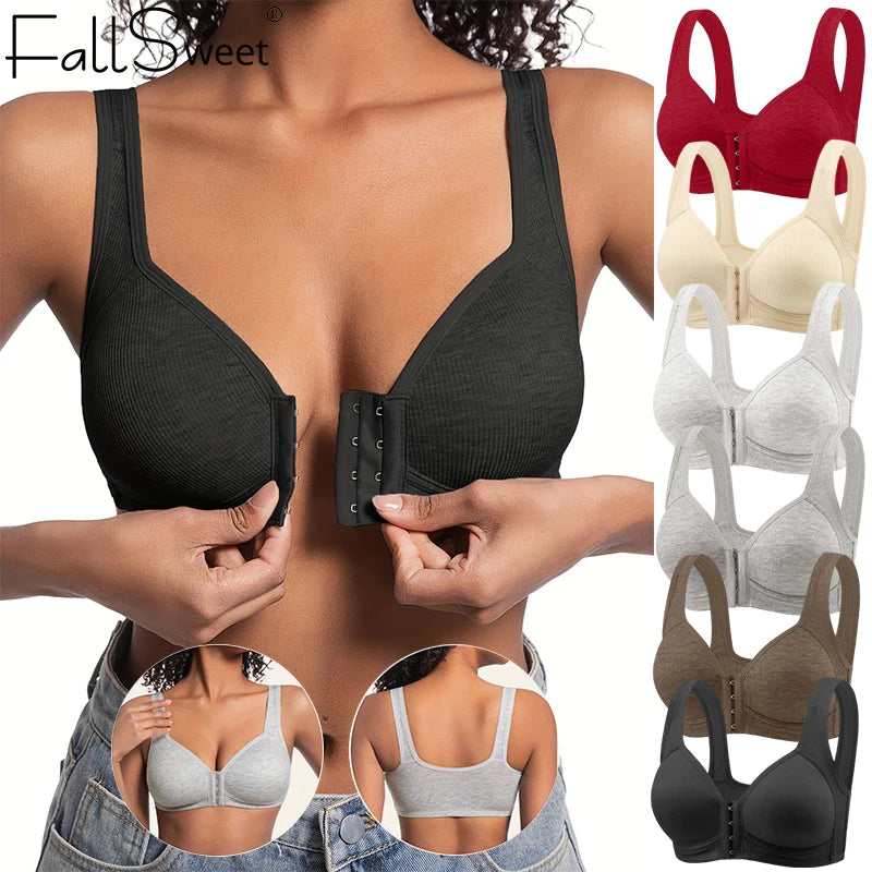 Sostén Sin Costuras FallSweet con Cierre Frontal - Bralette Push Up Sin Aro Cobertura Total