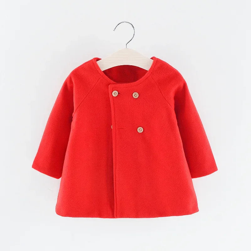 Autumn Winter New Fashion Solid Color Baby Girls' Coat 0-3Y, Korean Style Long Sleeve Warm Children's Outerwear