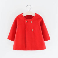 Autumn Winter New Fashion Solid Color Baby Girls' Coat 0-3Y, Korean Style Long Sleeve Warm Children's Outerwear