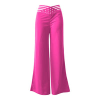 Fashionable Trendy Women's Hollowed Out Waist Belt High Waisted Large Size Pants Casual Straight Tube Loose Wide Leg Pants
