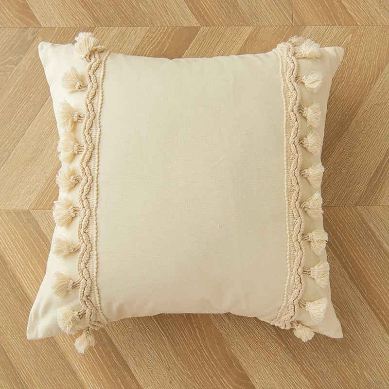 Moroccan Style Tassel Cushion Cover 45x45cm | Geometric Boho Sofa Pillow Case