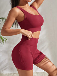 Seamless Ribbed Yoga Set for Women – Crop Tank & High Waist Shorts | Hector & Maison