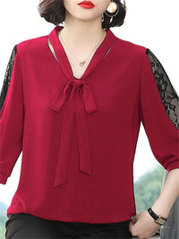 Bow Tie Blouse – Loose Fit Half Lace Sleeve Women's Top