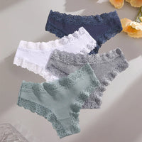 4-Pack Lace & Cotton Bikini Panties – Low-Rise, Soft & Breathable Women's Underwear