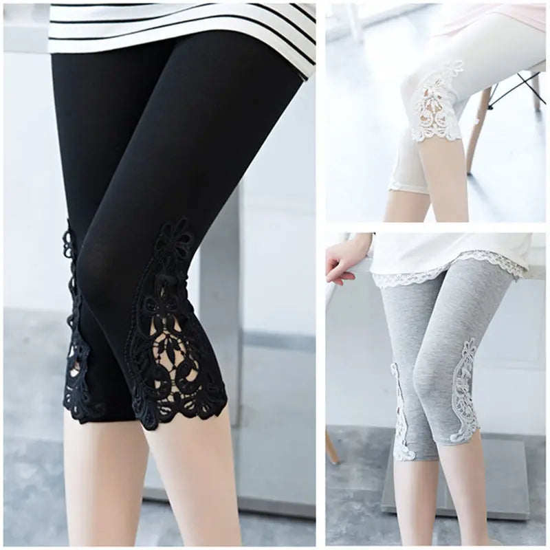 Leggings Capri de Encaje para Mujer – Cintura Alta, Tela Stretch Suave | Fitness & Casual