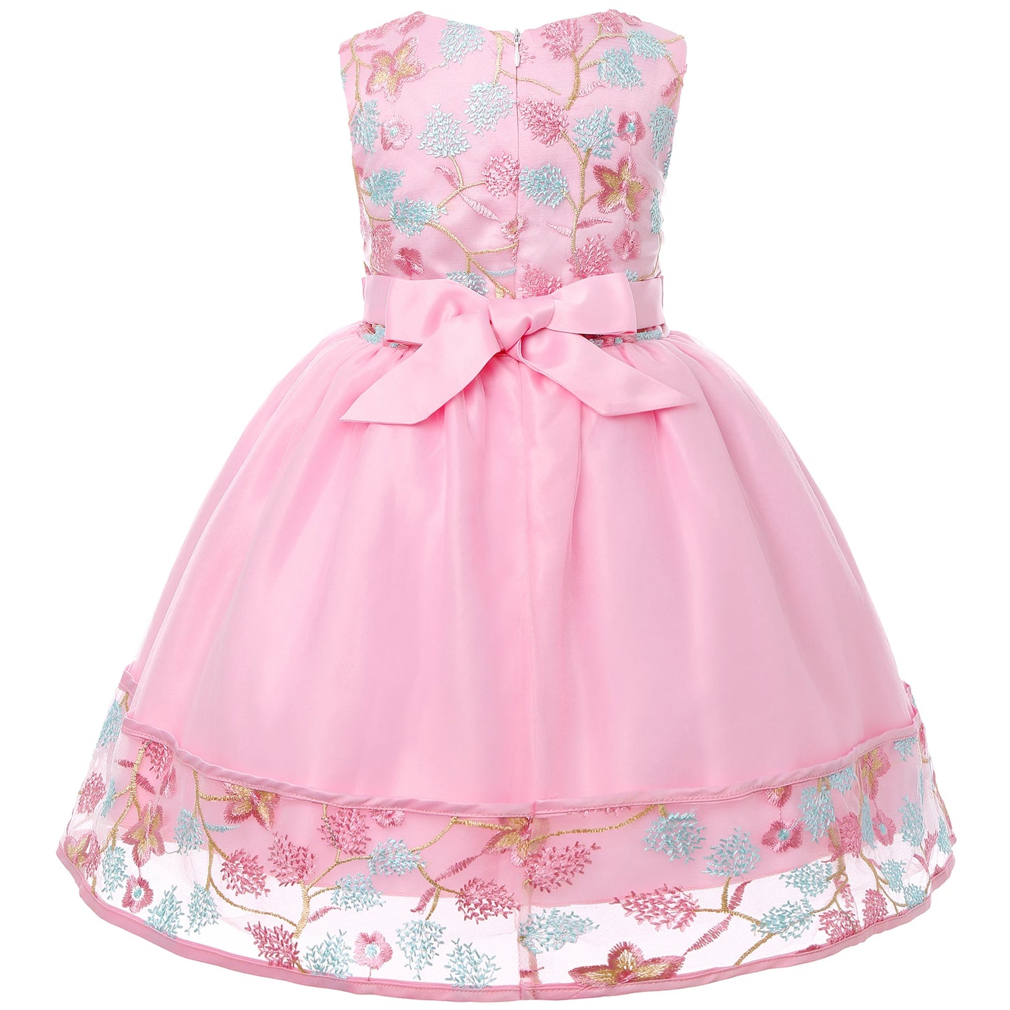 Floral Embroidered Lace Ball Gown – Sleeveless Princess Party Dress for Girls
