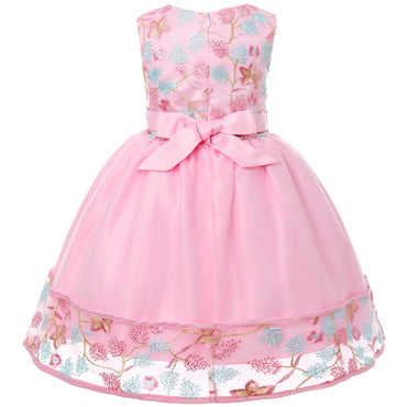 Floral Embroidered Lace Ball Gown – Sleeveless Princess Party Dress for Girls