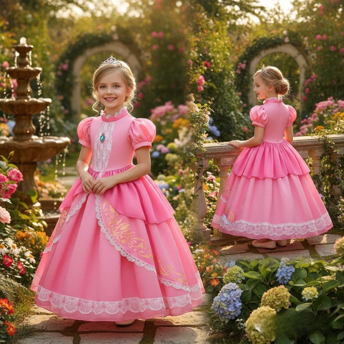 Lace Puff Sleeve Ball Gown – Elegant Princess Party Dress for Girls Ages 4–8
