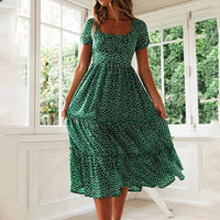 Vintage Dot Print Spaghetti Strap Midi Dress | Slim Empire Waist Women's Summer Beach Dress