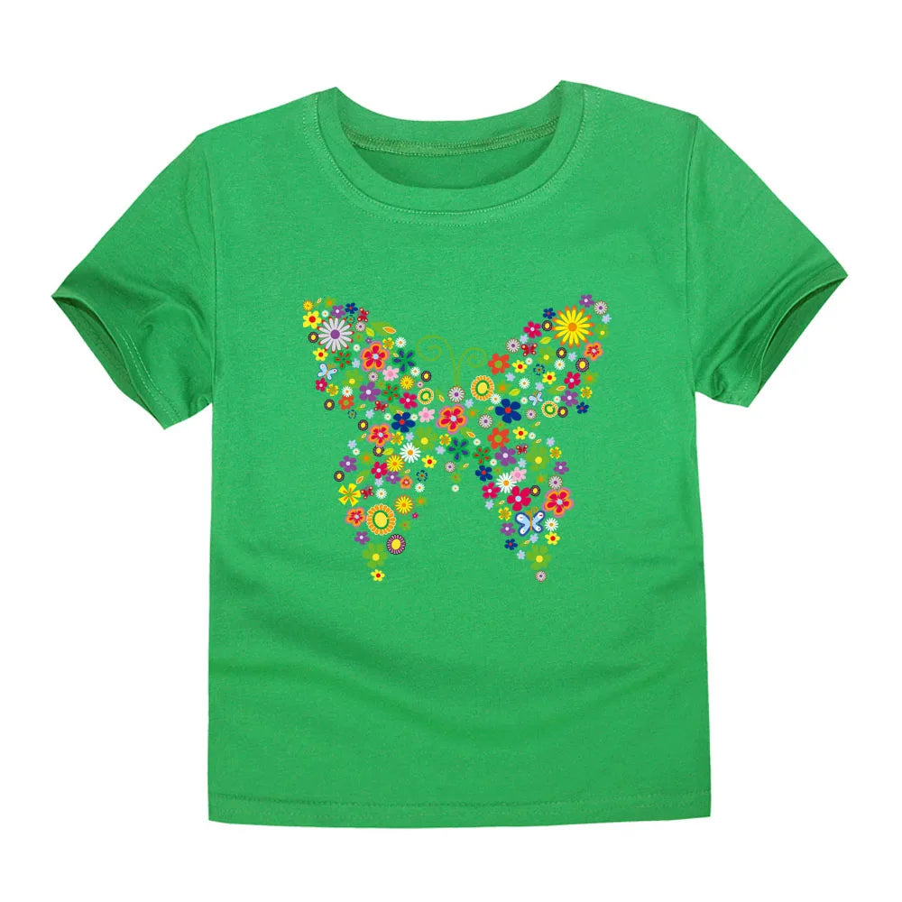 Girls 100% Cotton Flower Print T-Shirt | Sizes 2–14 Years | Pink & White