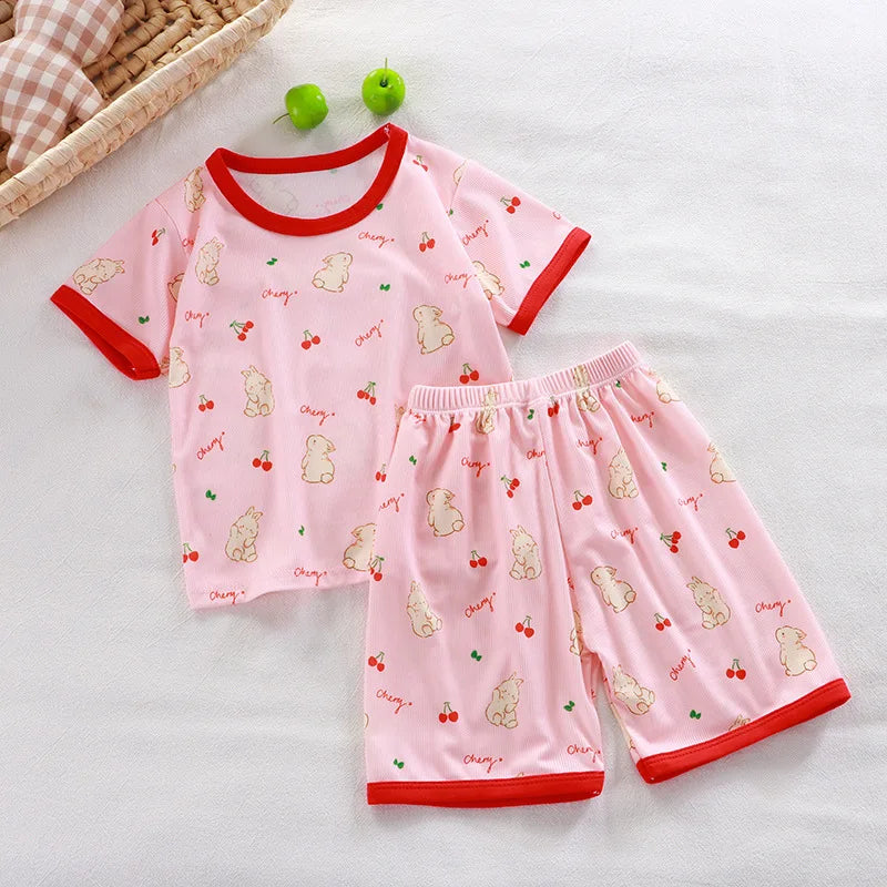 Kids Summer Animal Pajama Set - Short Sleeve Cartoon Sleepwear