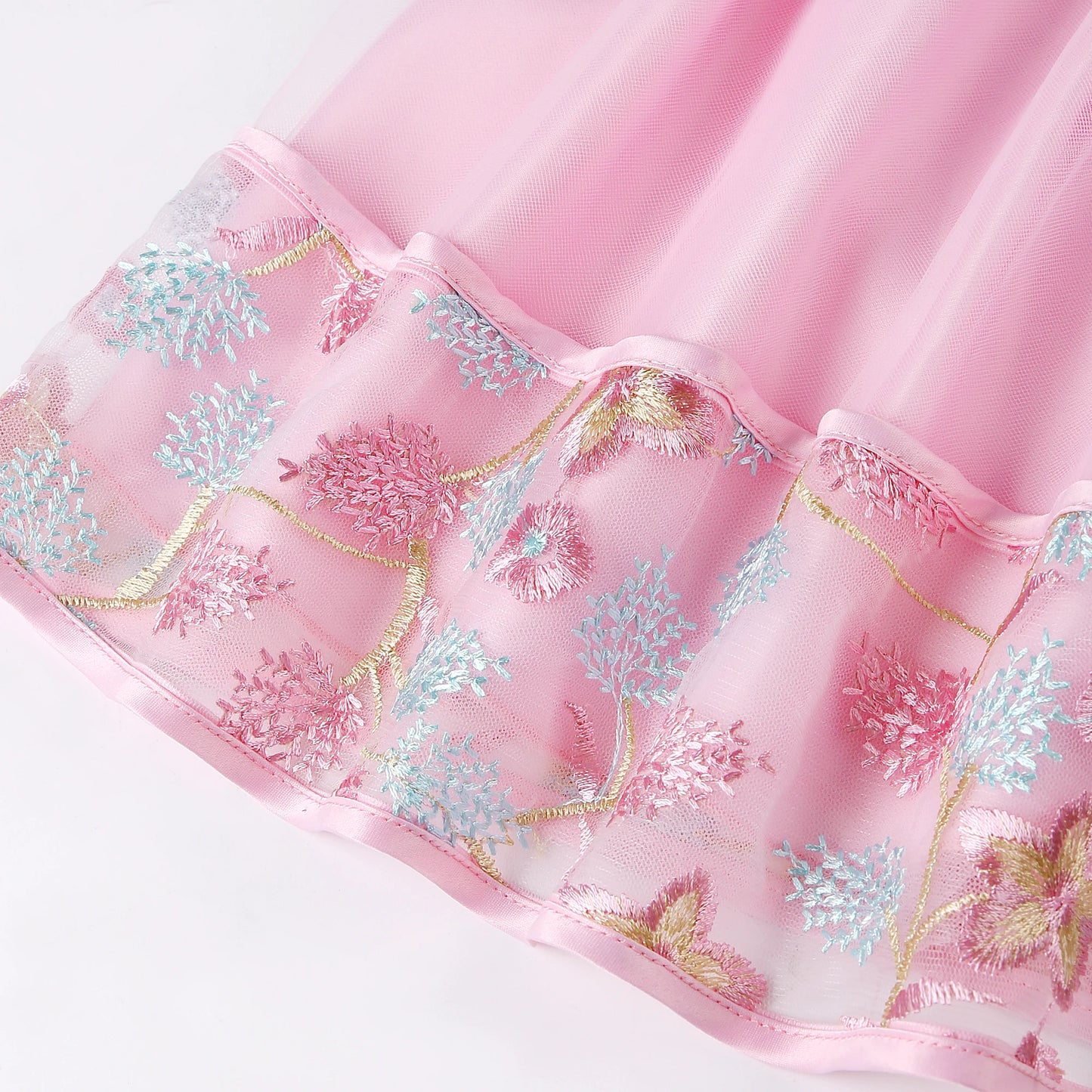 Floral Embroidered Lace Ball Gown – Sleeveless Princess Party Dress for Girls