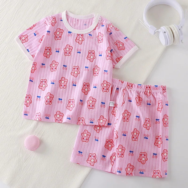 Kids Cartoon Summer Pajama Set - Cotton Blend 2-Piece Sleepwear