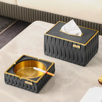 Luxury Resin Desktop Organizer – Ashtray & Tissue Box with Metal Trim
