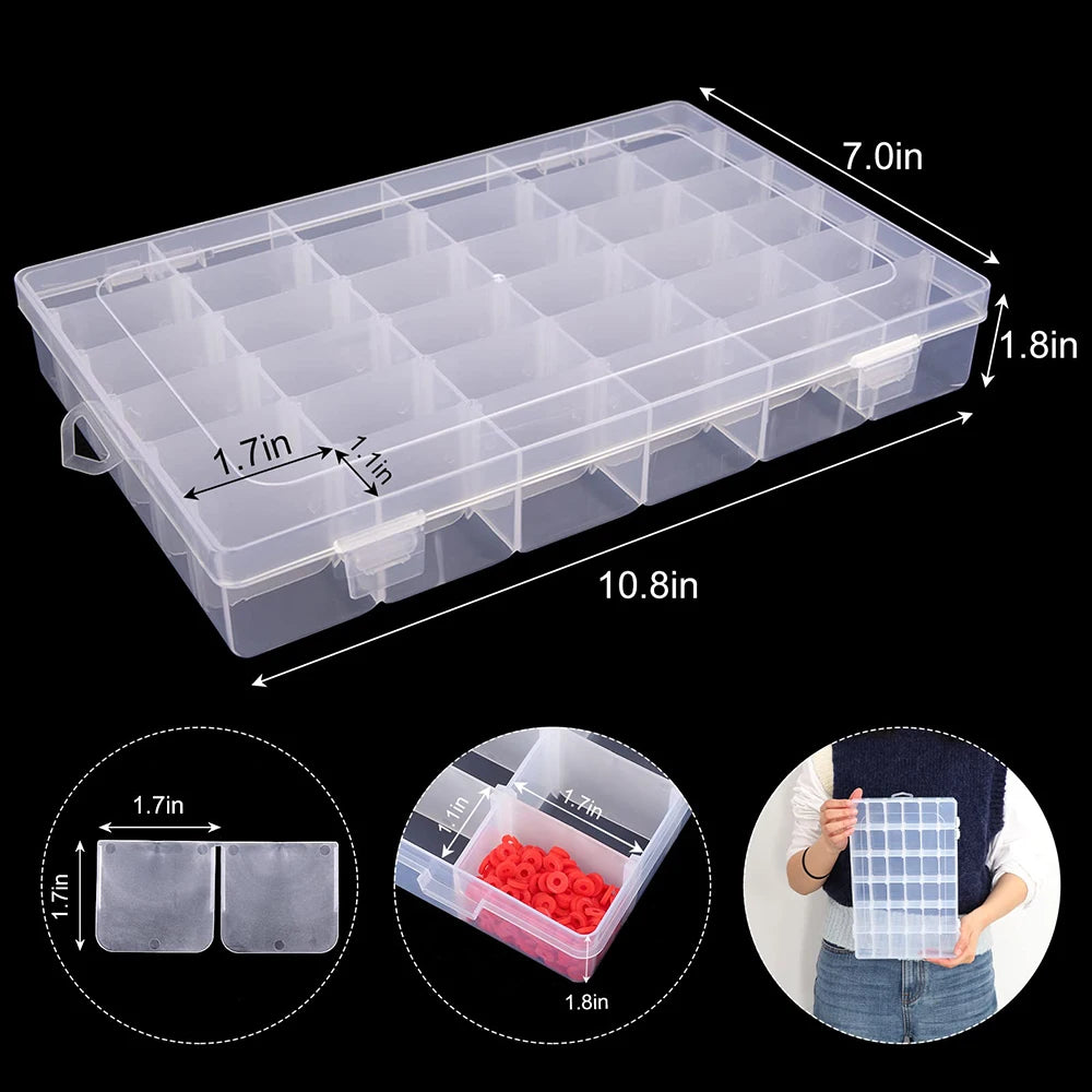 Plastic Organizer Box with Adjustable Dividers – 24 or 36 Grids | Jewelry, Beads, Craft & Fishing Tackle Storage