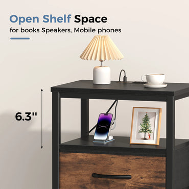 MCQ Nightstand Set of 2 | Fabric Drawer, Built-In Charging Station, USB-A, USB-C & AC Outlets