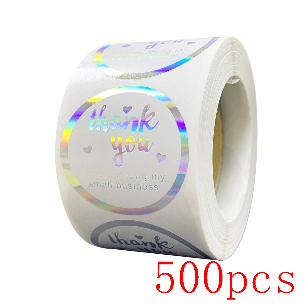 50-500pcs Rainbow Laser Thank You Stickers 1 Inch White Thank You Small Business Sticker For Crafts Gift Packaging