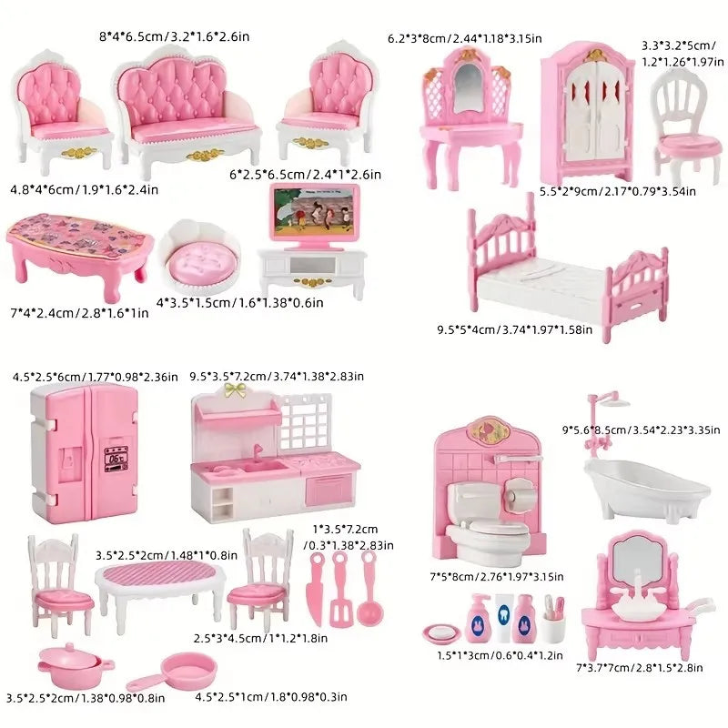 Dollhouse Miniature Furniture Set – 1:12 Scale Bedroom, Kitchen, Bathroom & Living Room