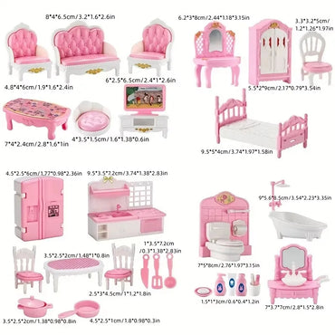 Dollhouse Miniature Furniture Set – 1:12 Scale Bedroom, Kitchen, Bathroom & Living Room