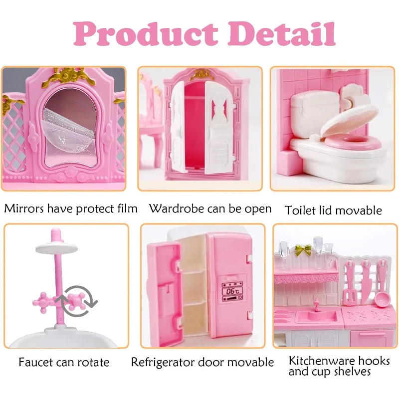 Dollhouse Miniature Furniture Set – 1:12 Scale Bedroom, Kitchen, Bathroom & Living Room