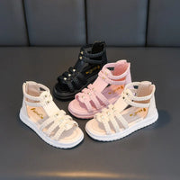 Mumoresip Girls Roman Gladiator Sandals - Braided High-Top Summer Shoes