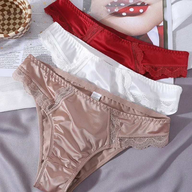 Silky Satin Lace Trim Briefs – Low-Rise, Breathable & Comfortable | Women's Everyday Underwear