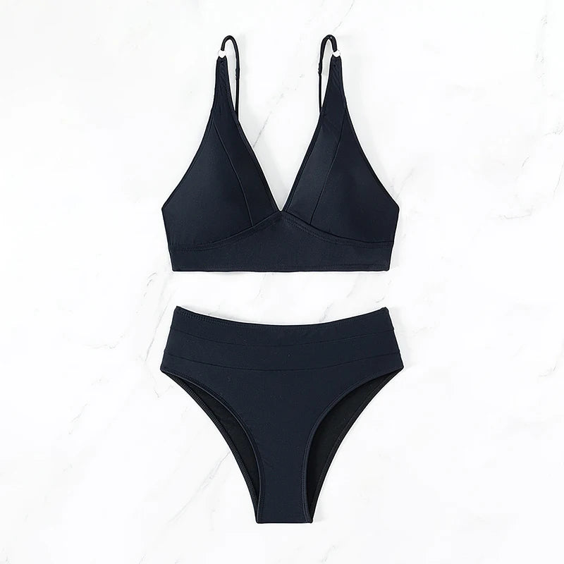 Bikini Talle Alto Cuello V - Traje de Baño Clásico de Dos Piezas