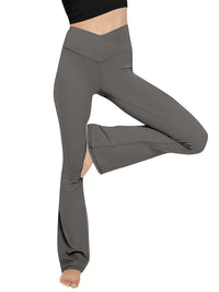 Women's V-Cross High-Waist Flare Yoga Leggings - Tummy Control Bootcut