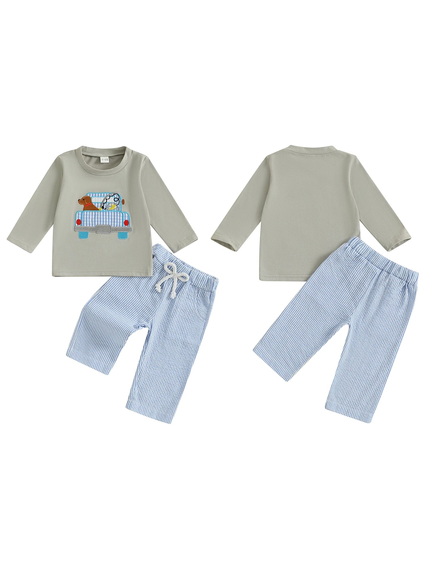 Toddler Girl 2-Piece Winter Outfit | Cat & Flower Embroidery Top + Polka Dot Pants