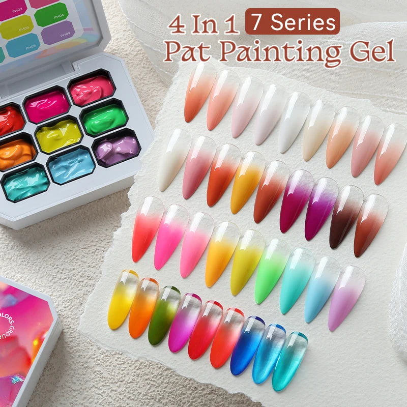 9-Color Gradient Gel Nail Art Set – 4-in-1 UV/LED Gel | Stamping, Painting & Ombre | DIY & Pro