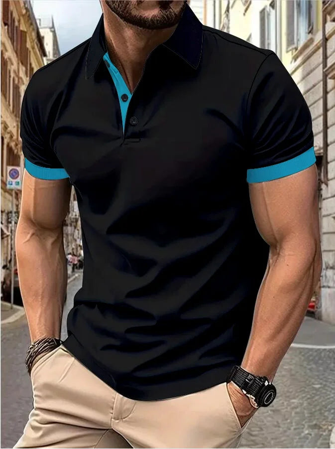 Men's Color Block Polo Shirt – Short Sleeve Casual Summer Top