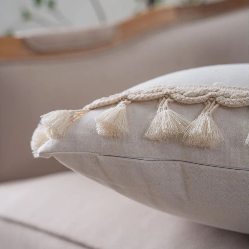 Wabi Sabi Linen & Cotton Fringe Cushion Cover | Handmade Boho Pillow Case