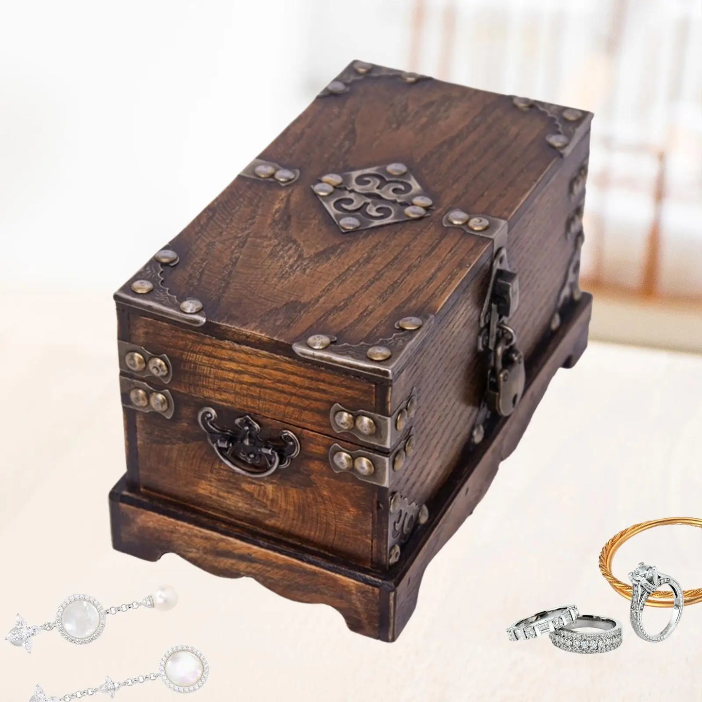 Treasure Chest Wooden Box Retro Unique Decor Lockable Antique Treasure Box for Wedding Halloween Thanksgiving Christmas Birthday