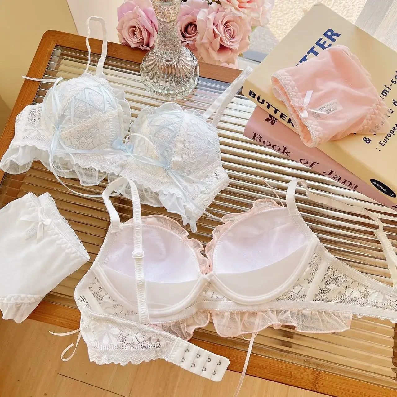 Sostén Push Up Estilo Lolita Japonés con Encaje - Bra Princesa para Mujer Copa AB