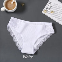 Panties de Algodón con Encaje Floral FINETOO - Lencería Sexy Mujer M-XXL