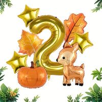 8Pcs Autumn Forest Animals Kids Birthday Party Decoration Fawn Maple Foil Balloon With 1-9 Number Balloon Thanksgiving Deco Gift