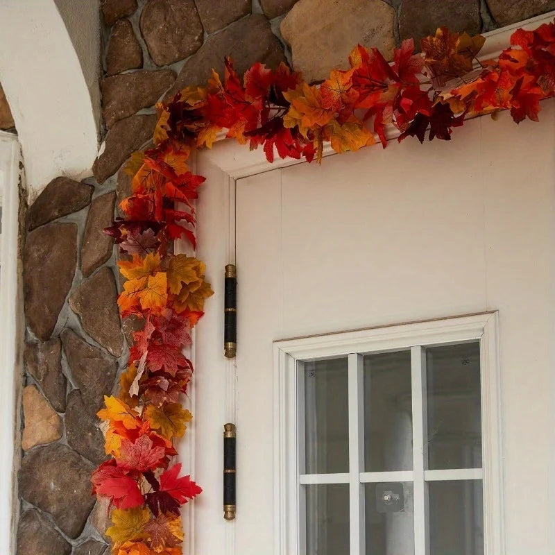 2/4pcs Autumn Maple Leaf Garland - Artificial Fall Vines with Vibrant Red, Orange & Yellow Leaves, home accessories